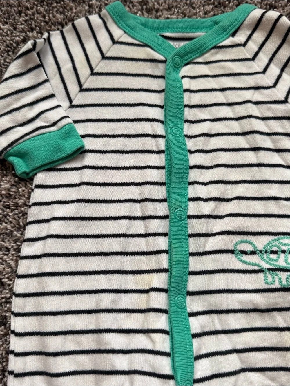 Striped White and Teal Infant Footed Pajamas